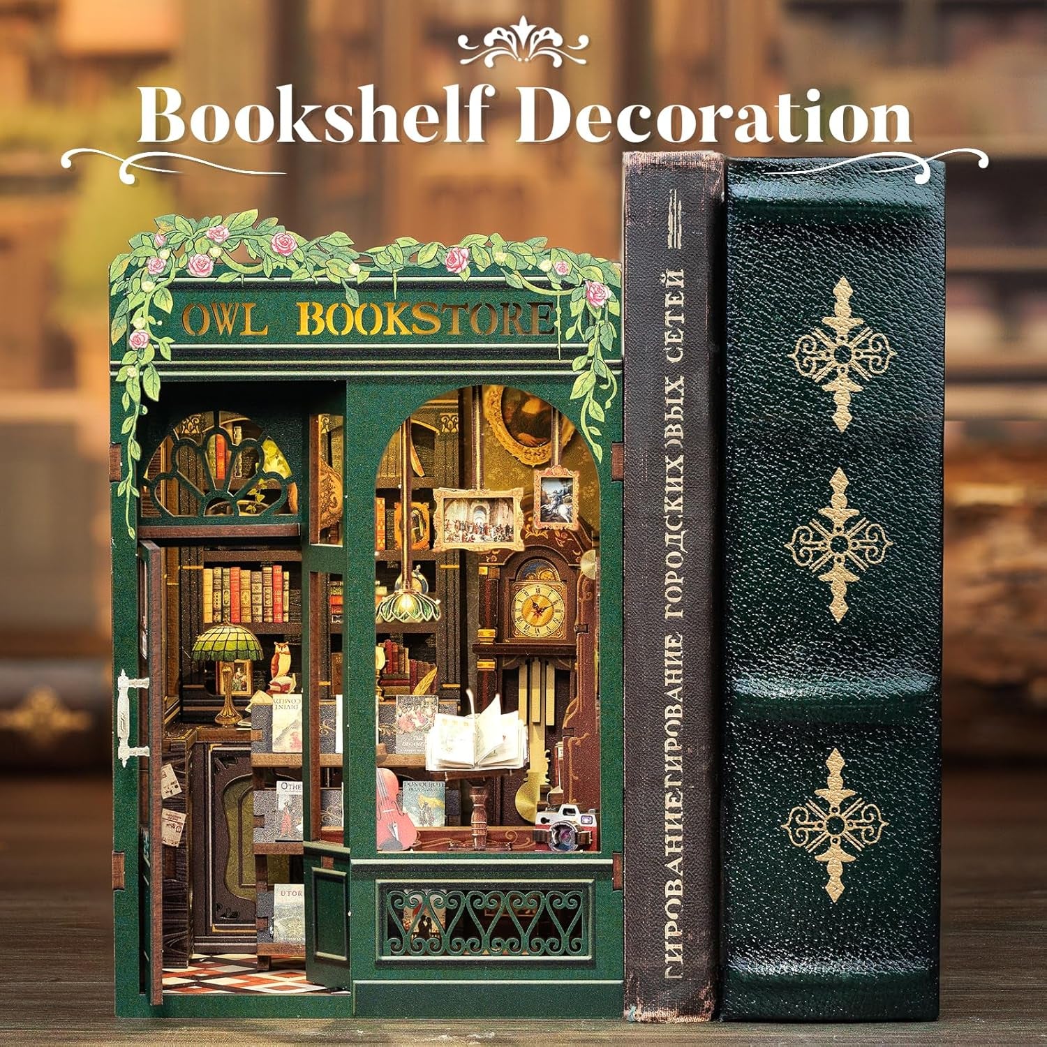 Book Nook Kit - DIY Miniature House Kit for Adults, Teens and Beginners, Dollhouse Booknook Library Tiny House Bookshelf Decor 3D Wooden Puzzle, Gifts for Family, Friends (Owl Bookstore)