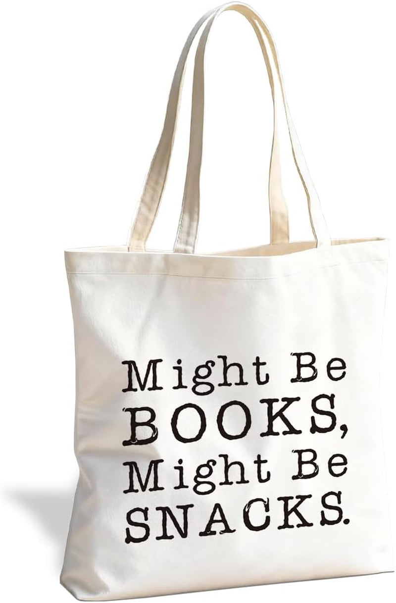 Might Be Books Might Be Snacks Canvas Tote Bag, Funny Reading and Snack Lover Tote Bag, Reusable Aesthetic Handbag for Daily Use Travel Shopping, Bookish Gift for Bibliophiles