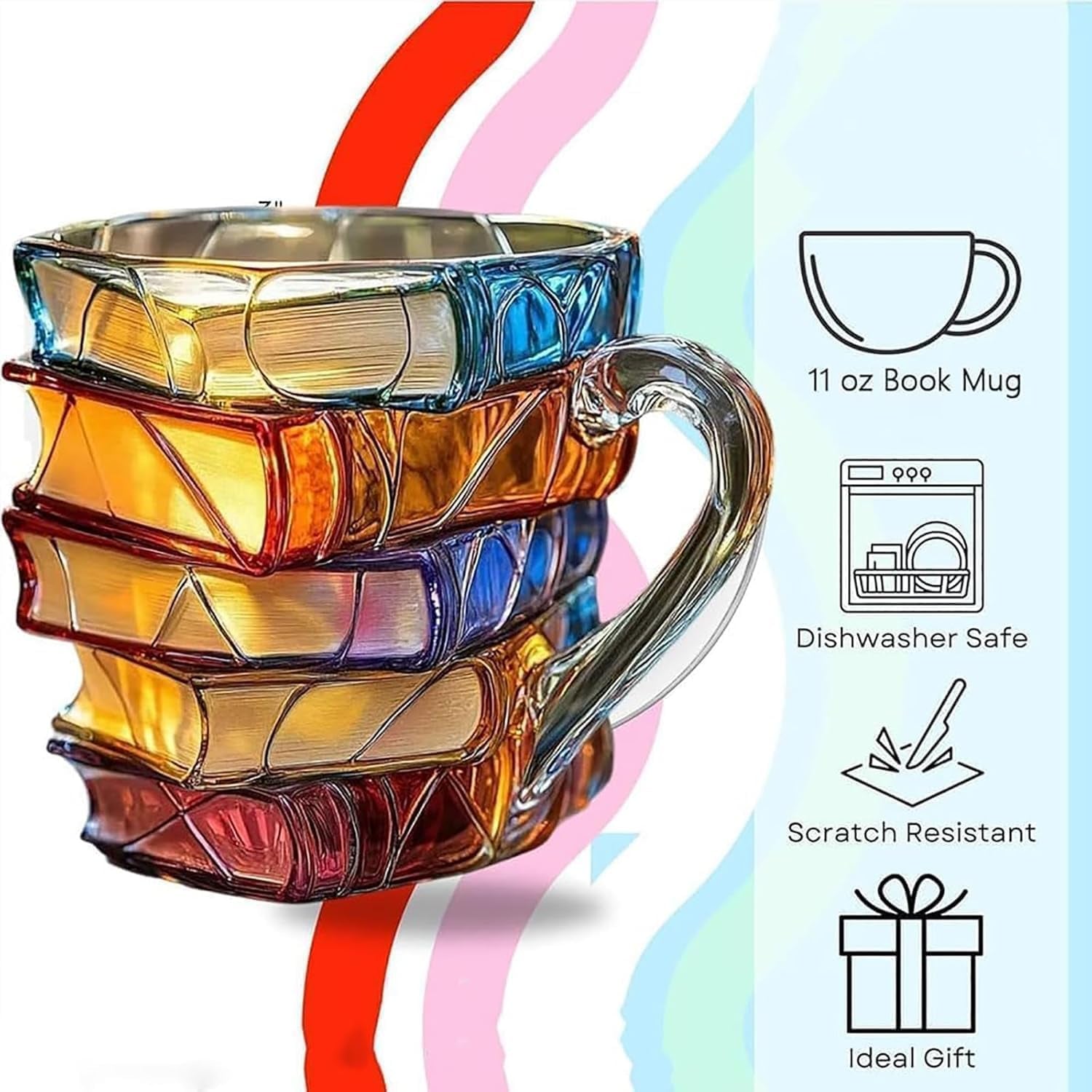 Painted  Novelty Coffee Mugs, 3D Painted Book Coffee Mug, Novelty Unique Books Coffee Cup, Painted Glass Coffee Cup Gift for Readers
