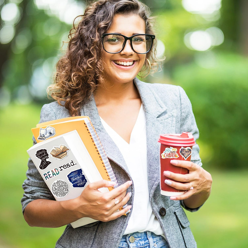 50Pcs Book Stickers for Kindle – Aesthetic Reading Bookish Sticker Pack for Water Bottles, Laptops, Journal, Ipad, Scrapbook, Phone Case – Vinyl Decals & Book Lover Gifts Accessories for Women Adults