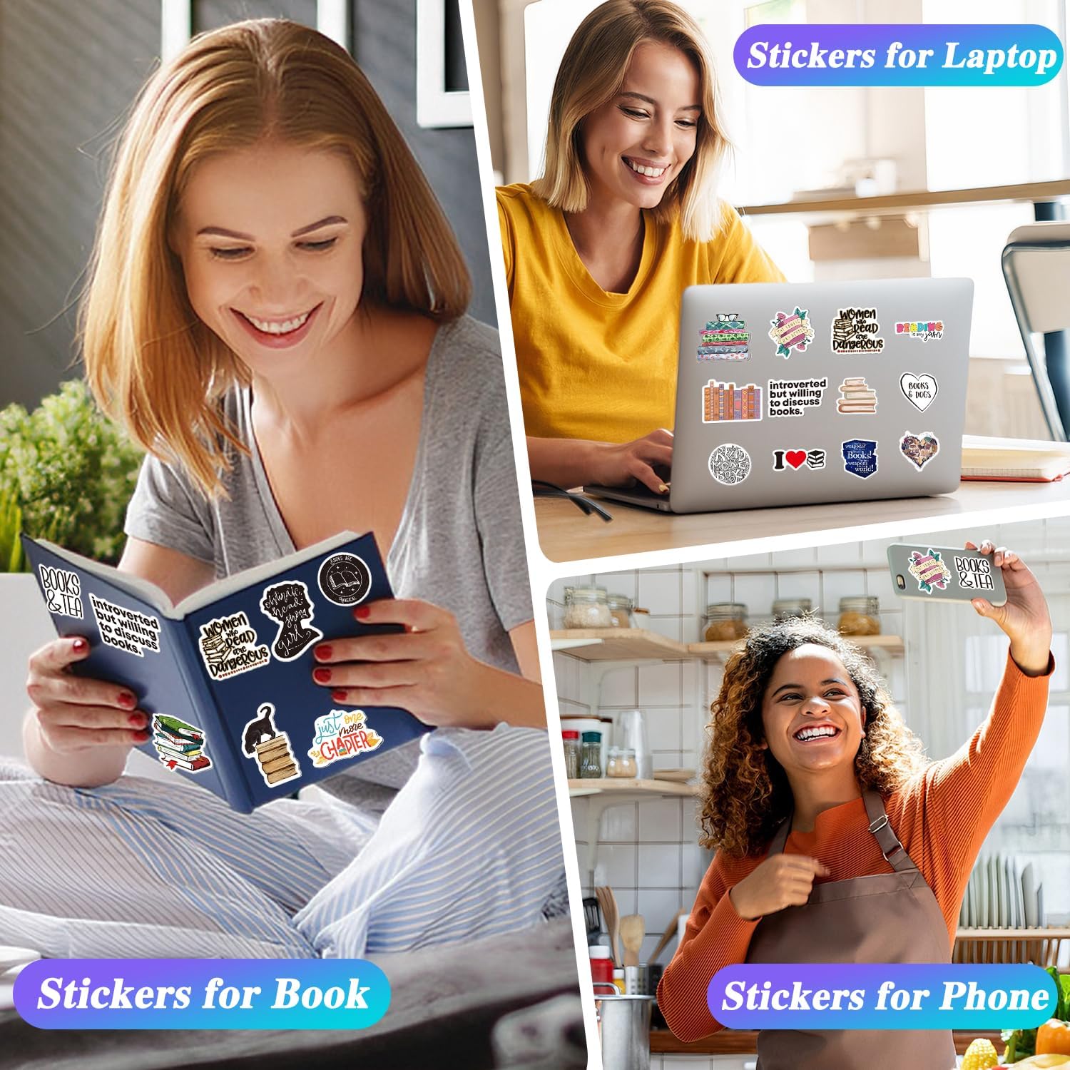 50Pcs Book Stickers for Kindle – Aesthetic Reading Bookish Sticker Pack for Water Bottles, Laptops, Journal, Ipad, Scrapbook, Phone Case – Vinyl Decals & Book Lover Gifts Accessories for Women Adults