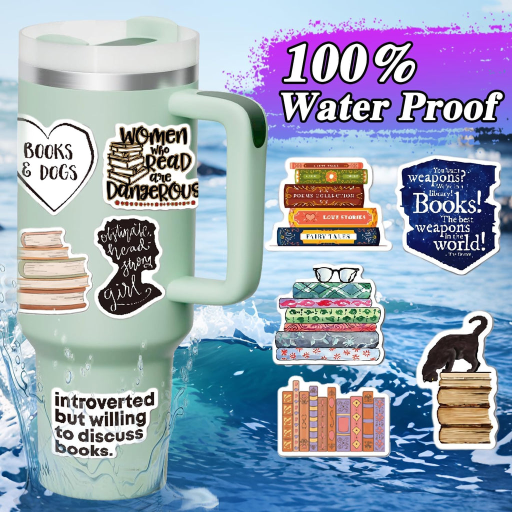 50Pcs Book Stickers for Kindle – Aesthetic Reading Bookish Sticker Pack for Water Bottles, Laptops, Journal, Ipad, Scrapbook, Phone Case – Vinyl Decals & Book Lover Gifts Accessories for Women Adults