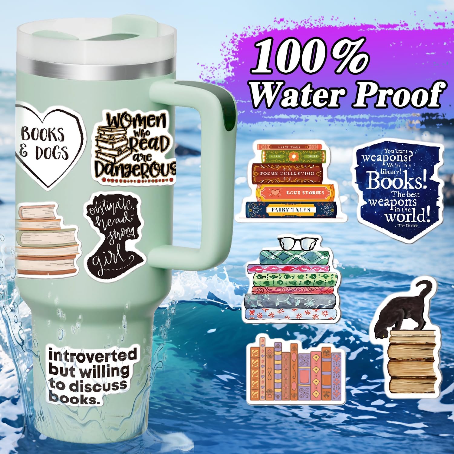 50Pcs Book Stickers for Kindle – Aesthetic Reading Bookish Sticker Pack for Water Bottles, Laptops, Journal, Ipad, Scrapbook, Phone Case – Vinyl Decals & Book Lover Gifts Accessories for Women Adults