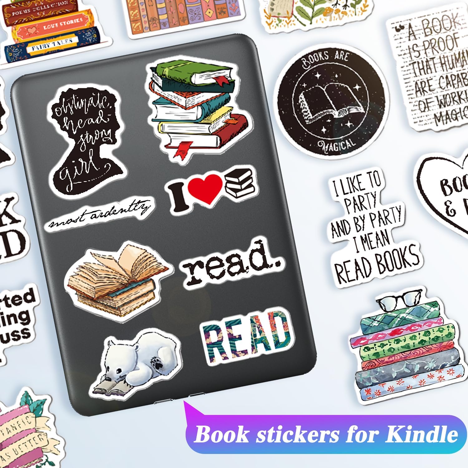 50Pcs Book Stickers for Kindle – Aesthetic Reading Bookish Sticker Pack for Water Bottles, Laptops, Journal, Ipad, Scrapbook, Phone Case – Vinyl Decals & Book Lover Gifts Accessories for Women Adults