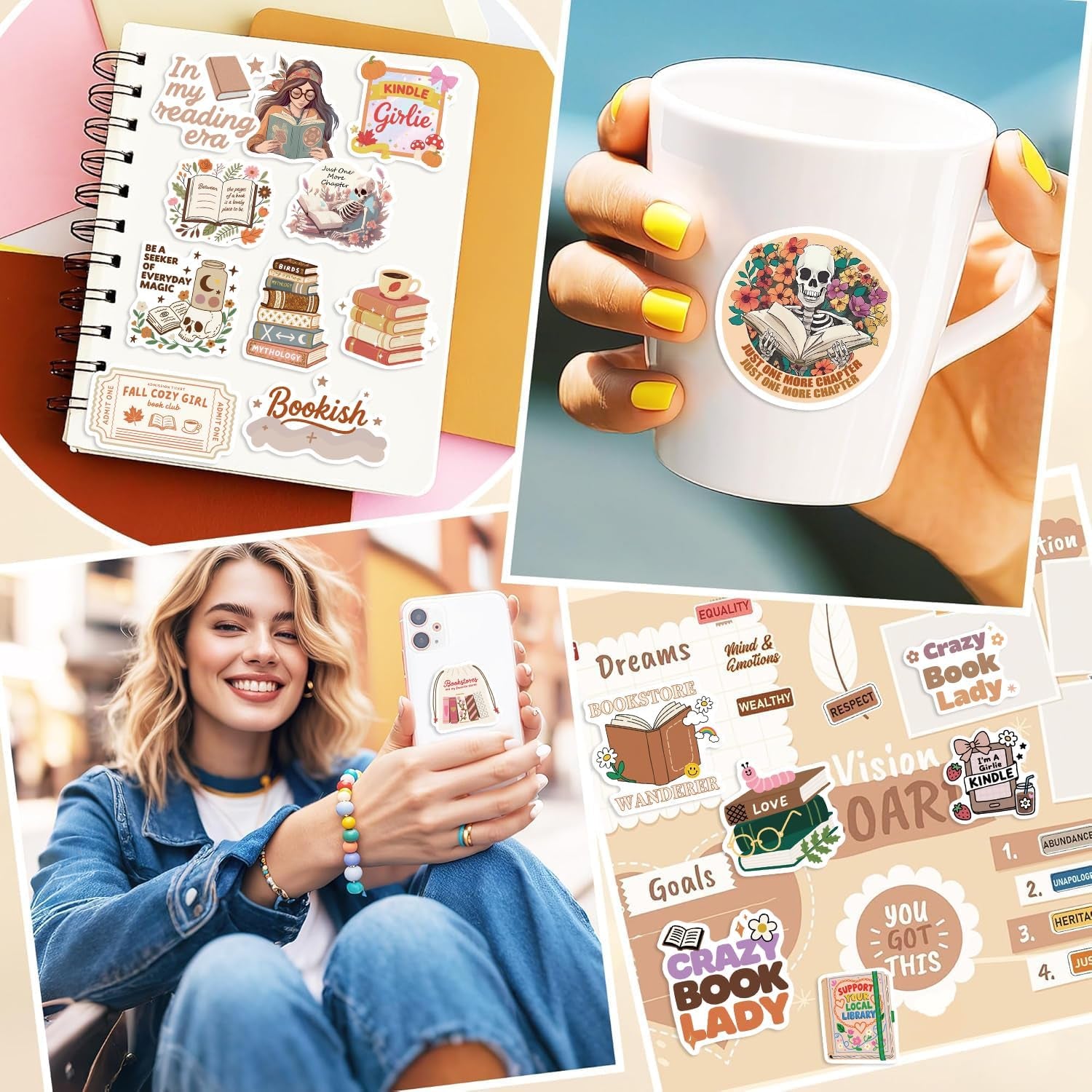 50 PCS Book Sticker for Kindle Aesthetic Stickers for Water Bottles Bookish Sticker Pack Scrapbook Stickers