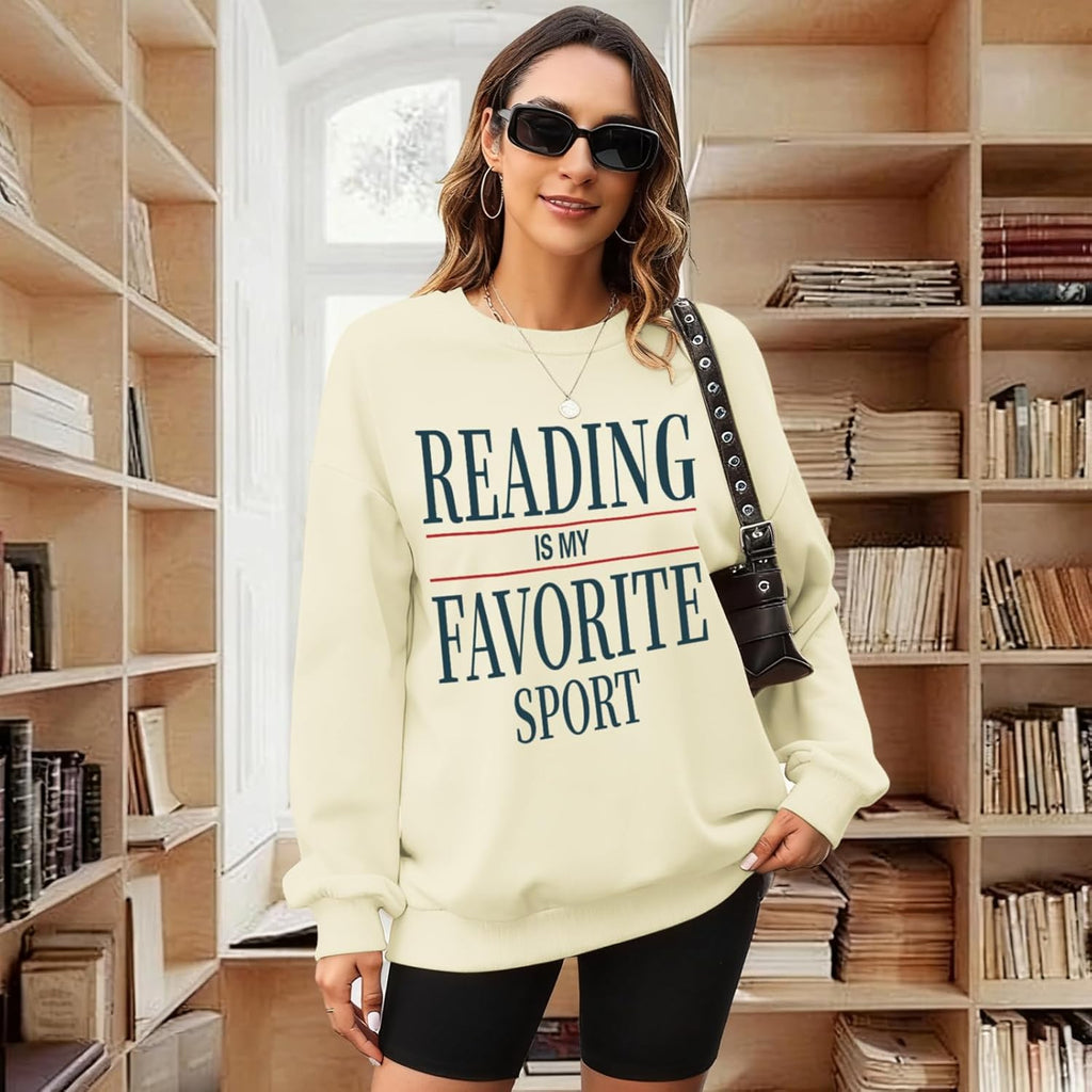 Reading Is My Favorite Sport Sweatshirt Bookish Gifts for Women Book Lovers Sweatshirts Teacher Graphic Pullover