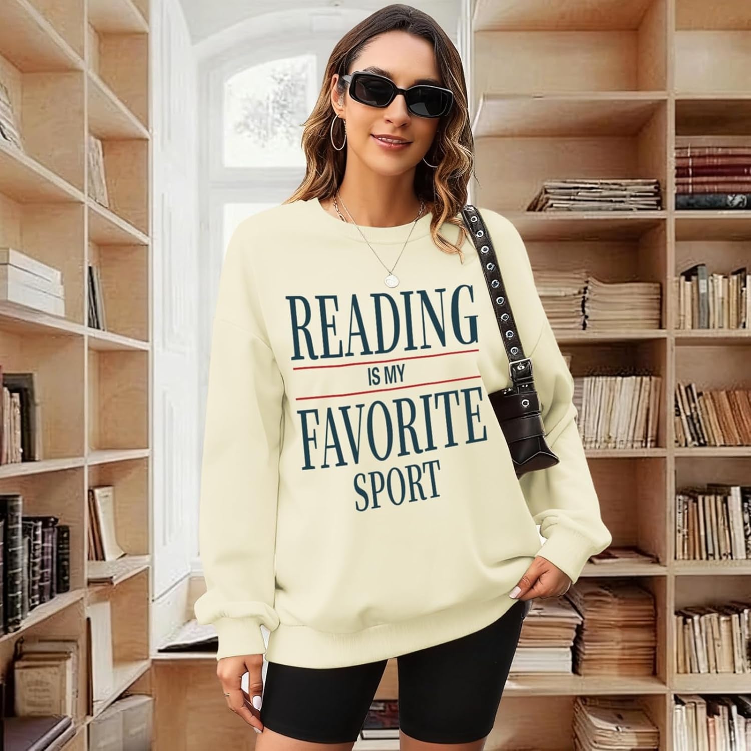 Reading Is My Favorite Sport Sweatshirt Bookish Gifts for Women Book Lovers Sweatshirts Teacher Graphic Pullover