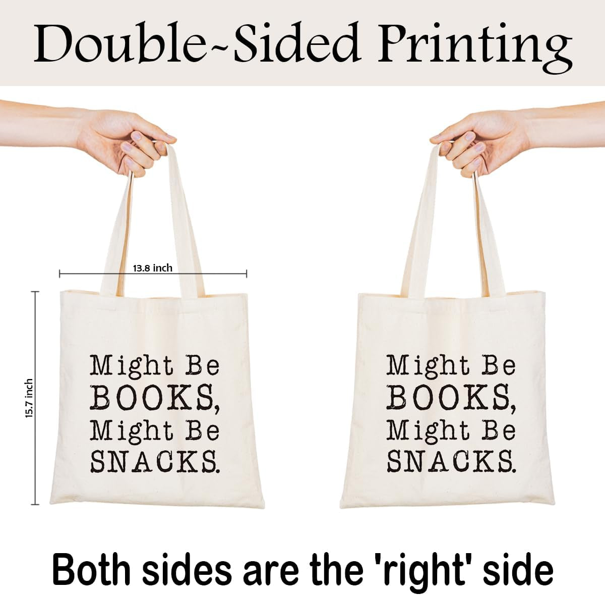 Might Be Books Might Be Snacks Canvas Tote Bag, Funny Reading and Snack Lover Tote Bag, Reusable Aesthetic Handbag for Daily Use Travel Shopping, Bookish Gift for Bibliophiles