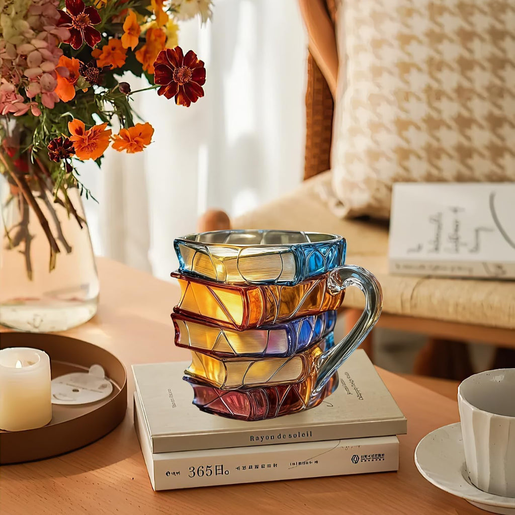 Painted  Novelty Coffee Mugs, 3D Painted Book Coffee Mug, Novelty Unique Books Coffee Cup, Painted Glass Coffee Cup Gift for Readers