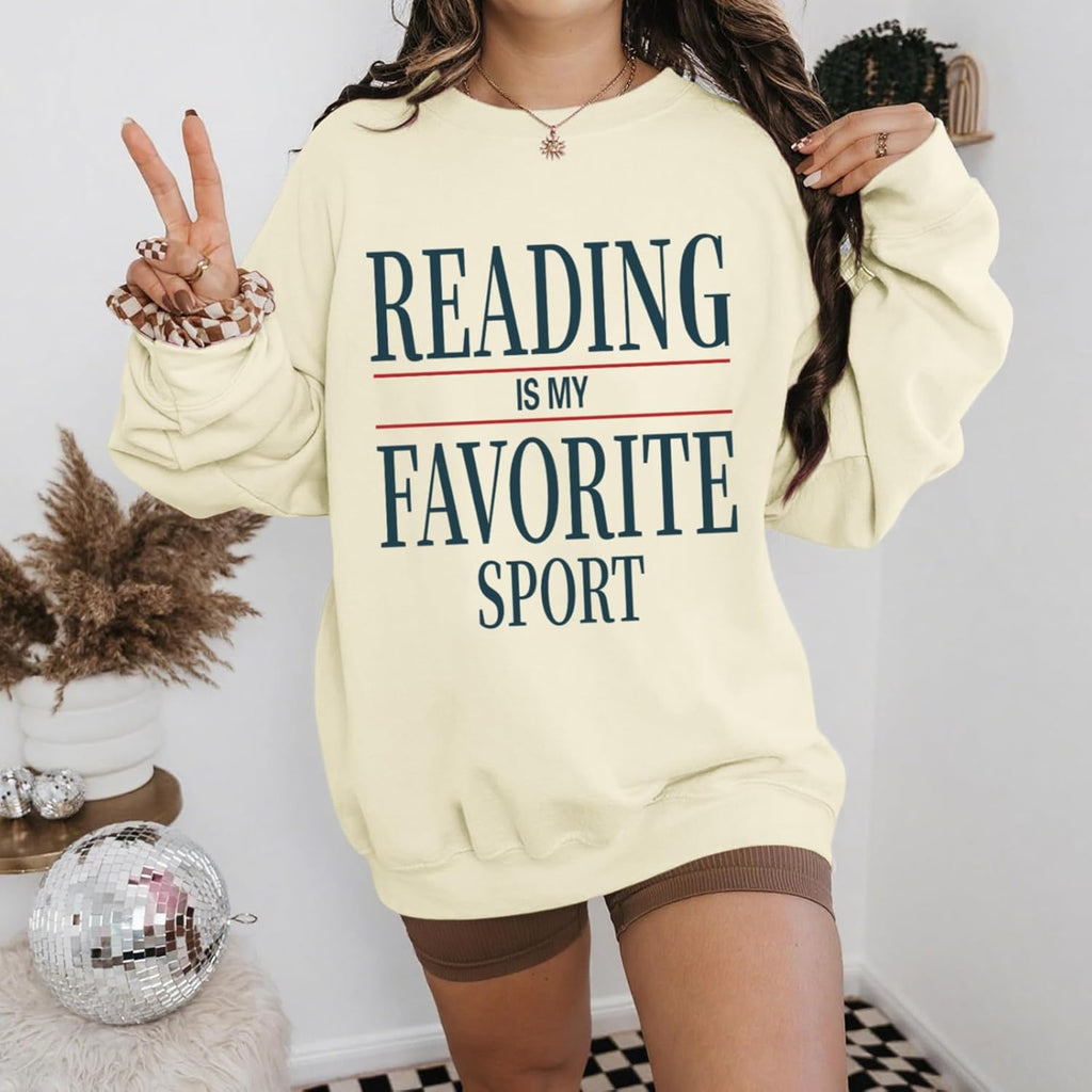 Reading Is My Favorite Sport Sweatshirt Bookish Gifts for Women Book Lovers Sweatshirts Teacher Graphic Pullover
