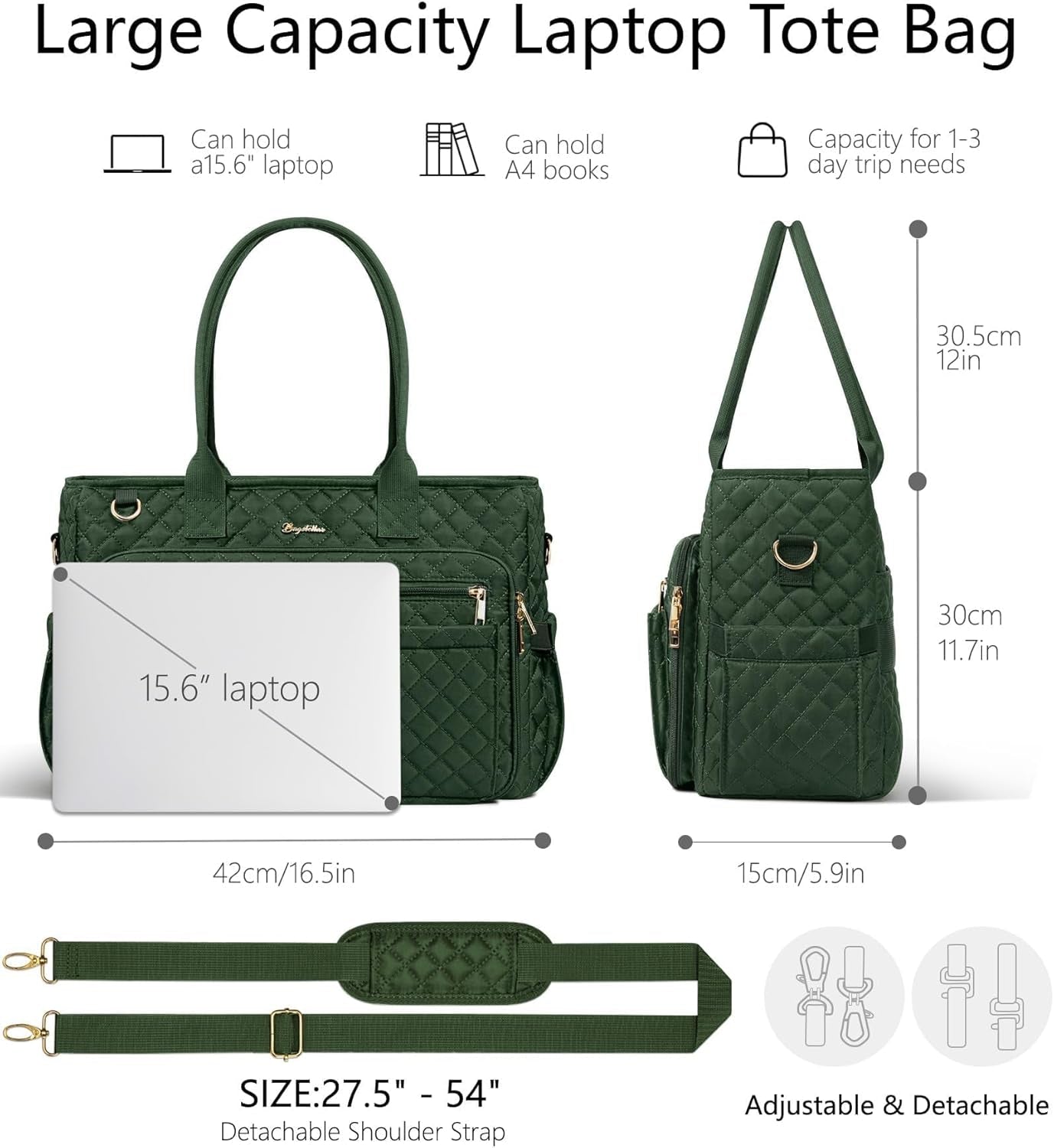 Teacher Bags for Women, 15.6 Inch Laptop Work Tote Bag Quilted Nurse Bible Bag Shoulder Handbag for School, Travel | with 40Oz Cup Holder, Insulated Pocket, Adjustable Strap, Zipper, Computer Bag, Office Briefcase, Gift for Women