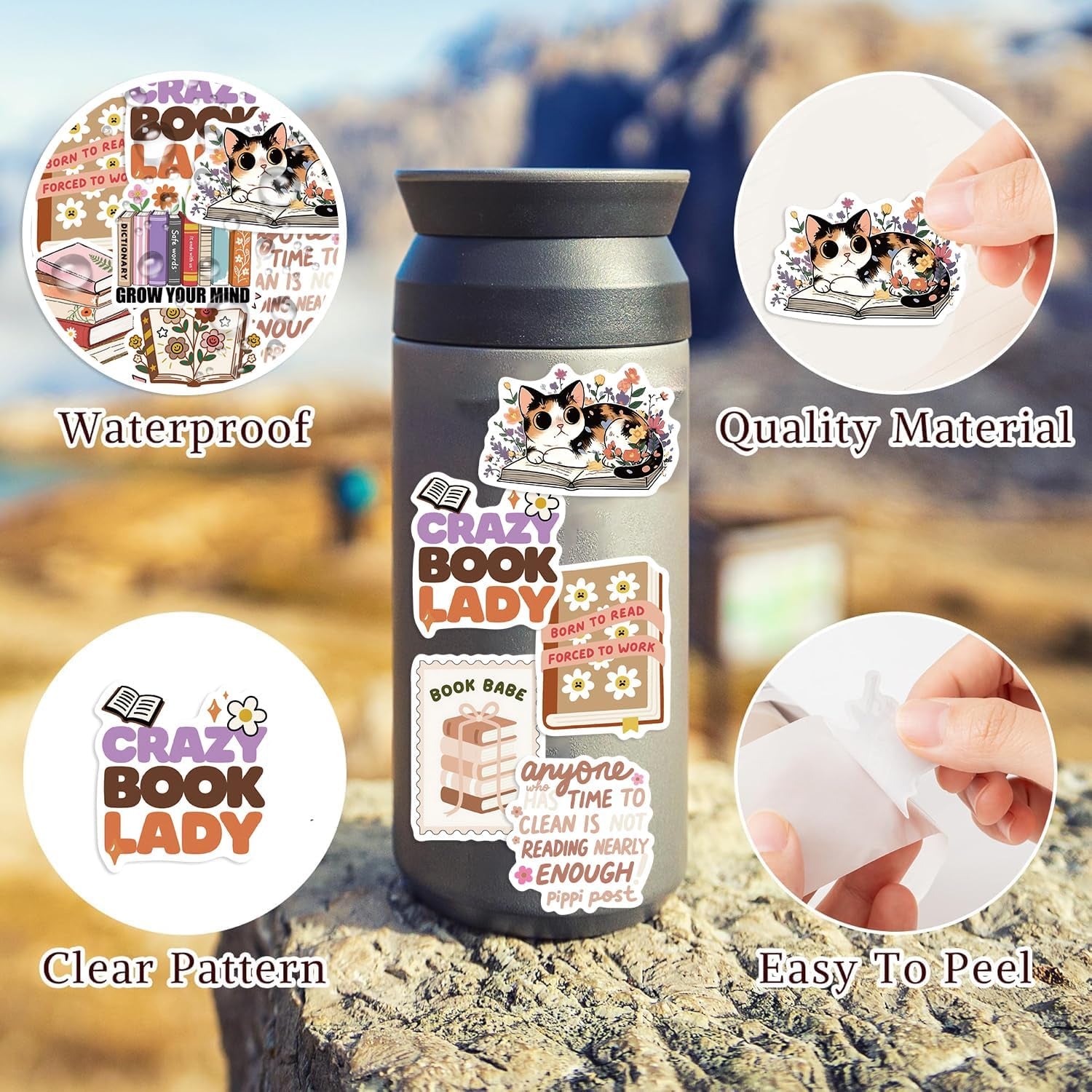 50 PCS Book Sticker for Kindle Aesthetic Stickers for Water Bottles Bookish Sticker Pack Scrapbook Stickers