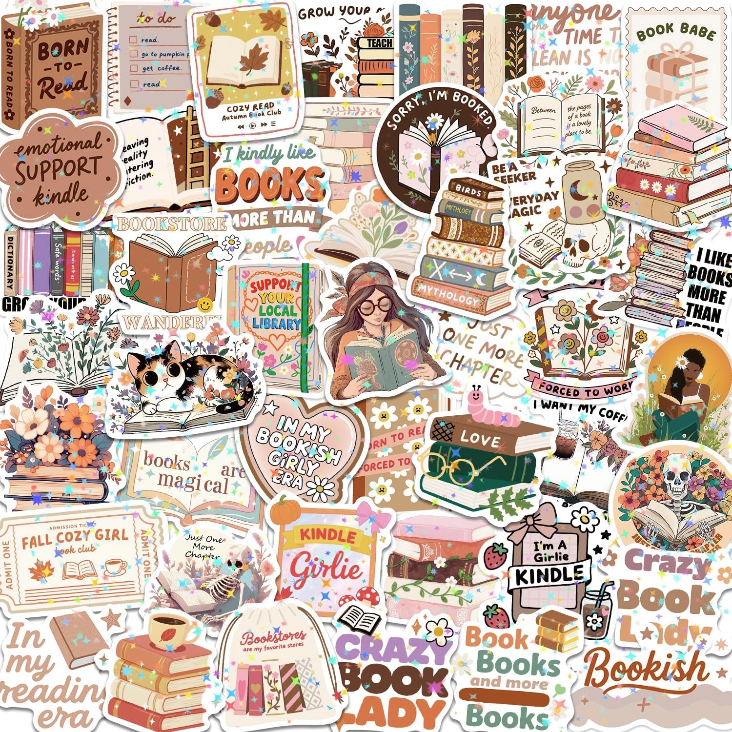 50 PCS Book Sticker for Kindle Aesthetic Stickers for Water Bottles Bookish Sticker Pack Scrapbook Stickers