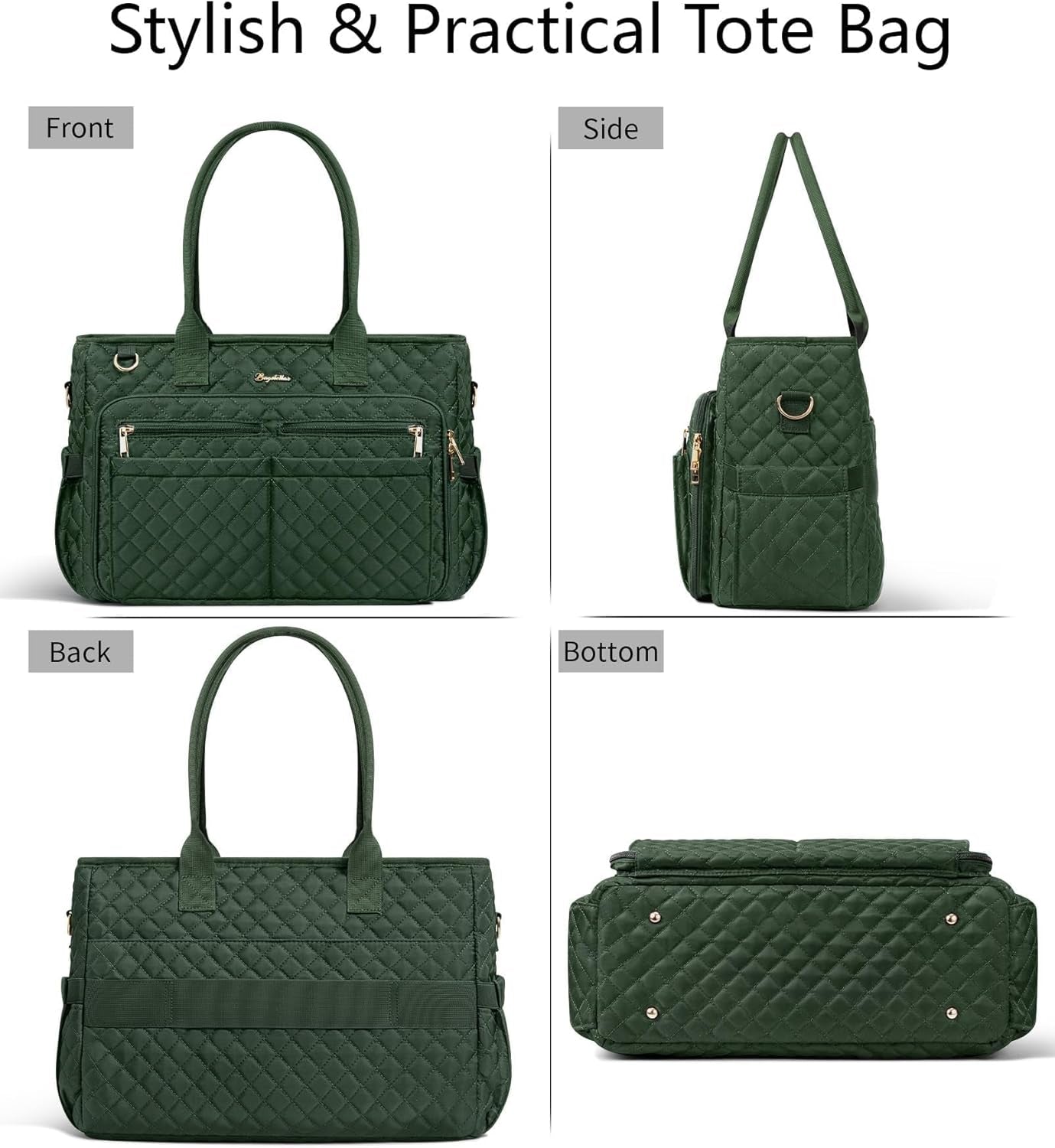 Teacher Bags for Women, 15.6 Inch Laptop Work Tote Bag Quilted Nurse Bible Bag Shoulder Handbag for School, Travel | with 40Oz Cup Holder, Insulated Pocket, Adjustable Strap, Zipper, Computer Bag, Office Briefcase, Gift for Women